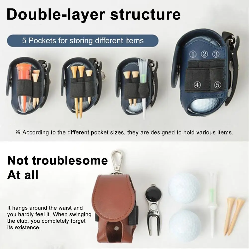 

Durable Waterproof Faux Leather Golf Waist Bag With Clip Ball Tee Tool Organizer Pouch Holder Men Women