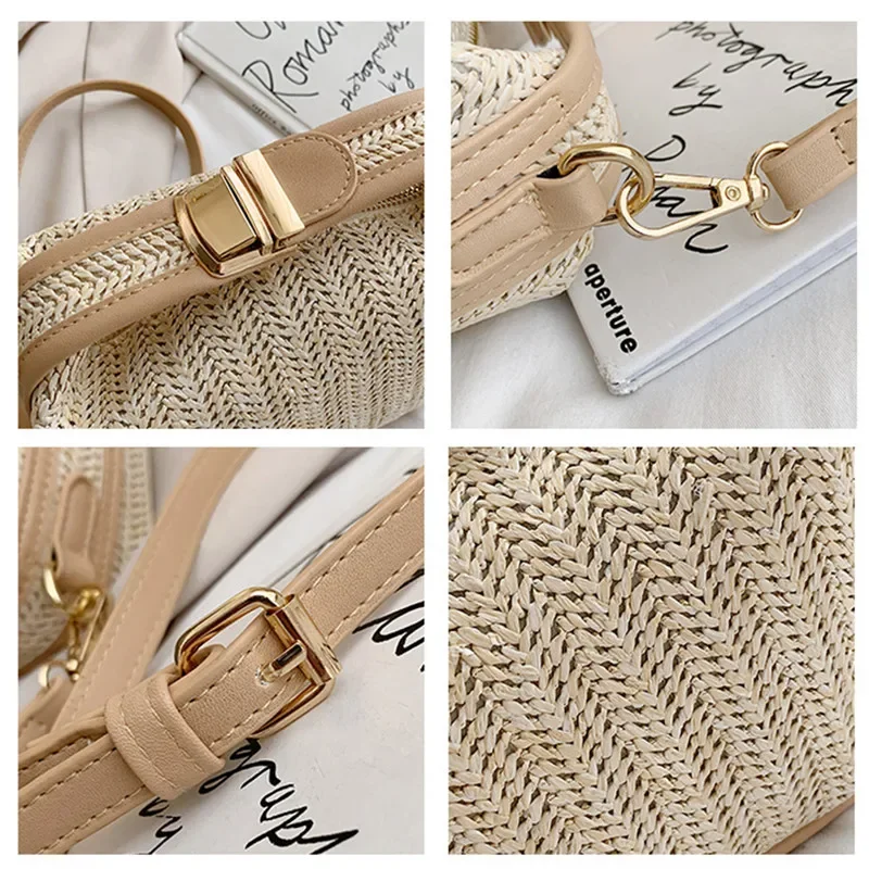 Straw Crossbody Bag For Women 2023 New Fashion Small Knitting Tote Bag Bohemian Summer Purse Handbag Travel Bucket Beach Bags
