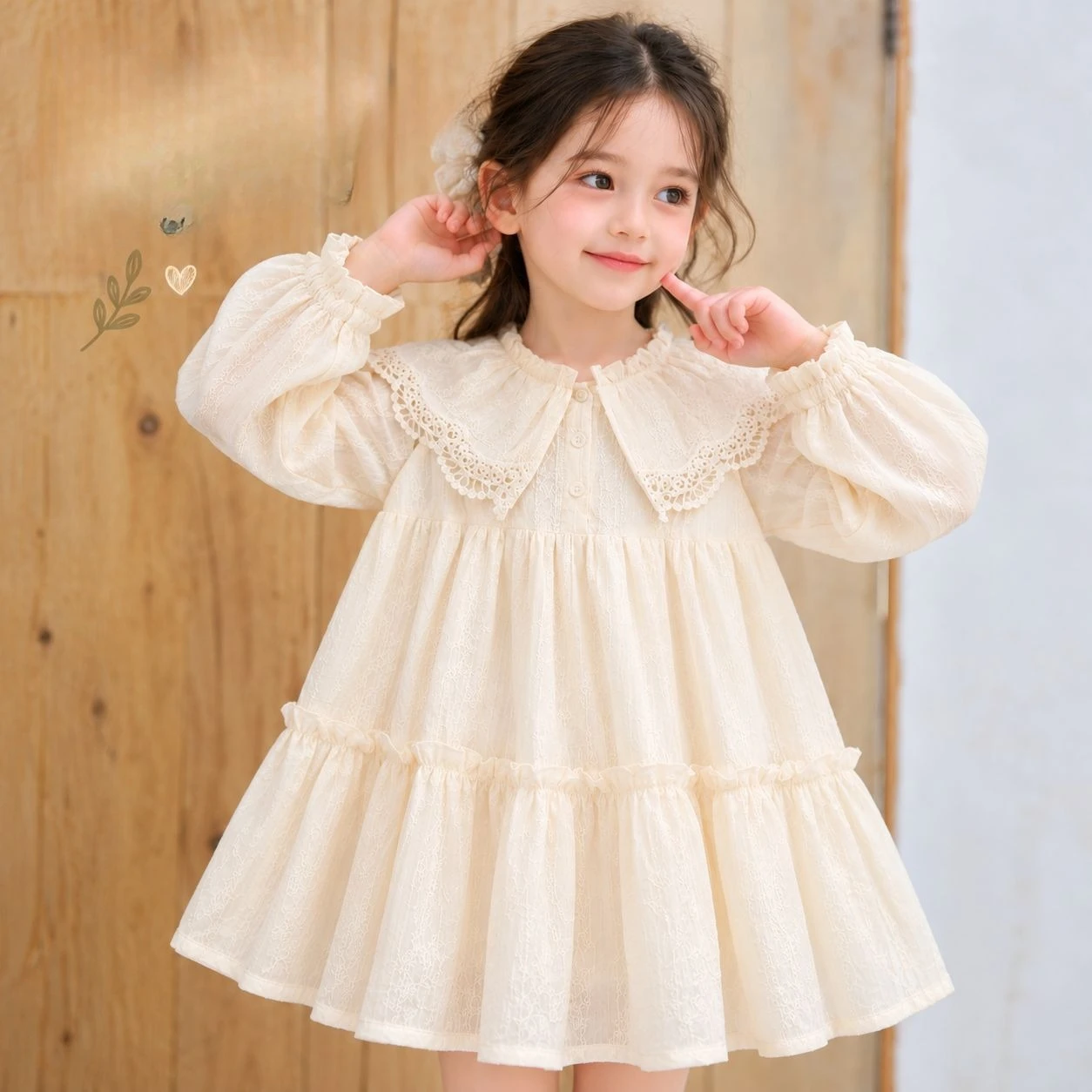 Dress 2026 Spring and Autumn New Girl French Retro Lace Princess White Doll Collar Lantern Sleeve Long Sleeve Dress