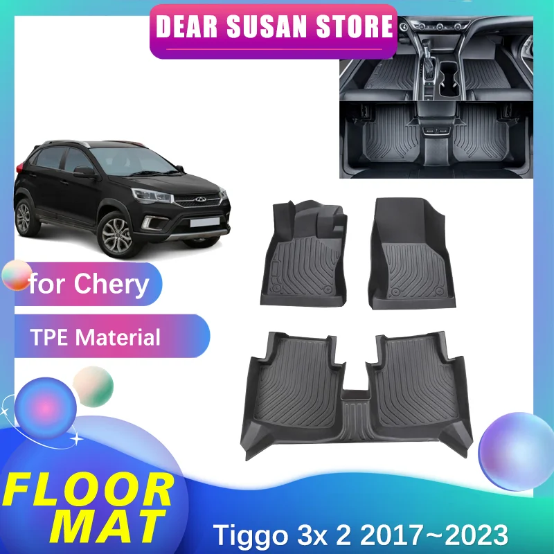 Car Floor Mat for Chery Tiggo 3x 2 DR3 2017~2023 2018 2019 Foot Panel TPE Liner Interior Carpet Pad Custom Cover Rug Accessorie