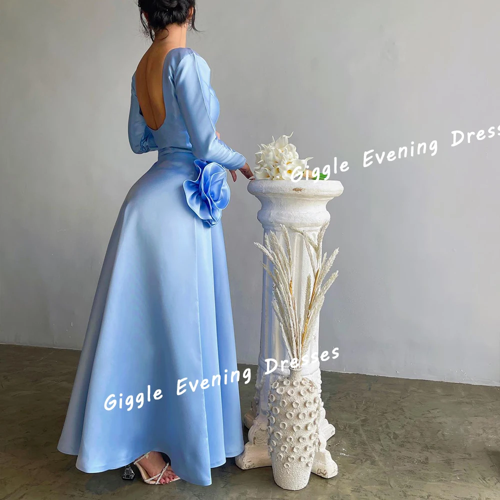 Giggle Satin O-Neck Flower A-Line Elegance Prom Gown Saudi Arab Eid al-Fitr Ankle-Length Evening Party Dresses for Women 2024