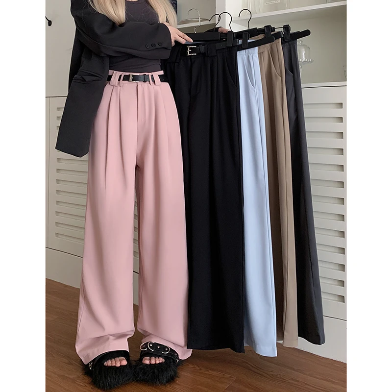 Formal Occasions Dress Pants For Ladies Fall New High Waisted Soild Color Slacks Daily Commute Straight Mop Pants