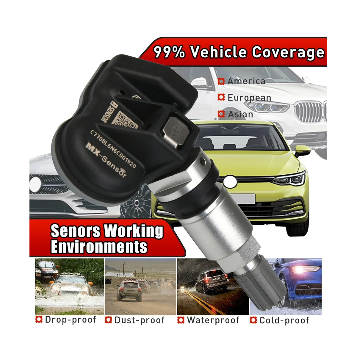 

6Pcs Programmable TPMS Sensor 433MHz 315MHZ Tire Pressure Sensor Universal 2 in 1 For-Autel MX-Sensor Monitoring System