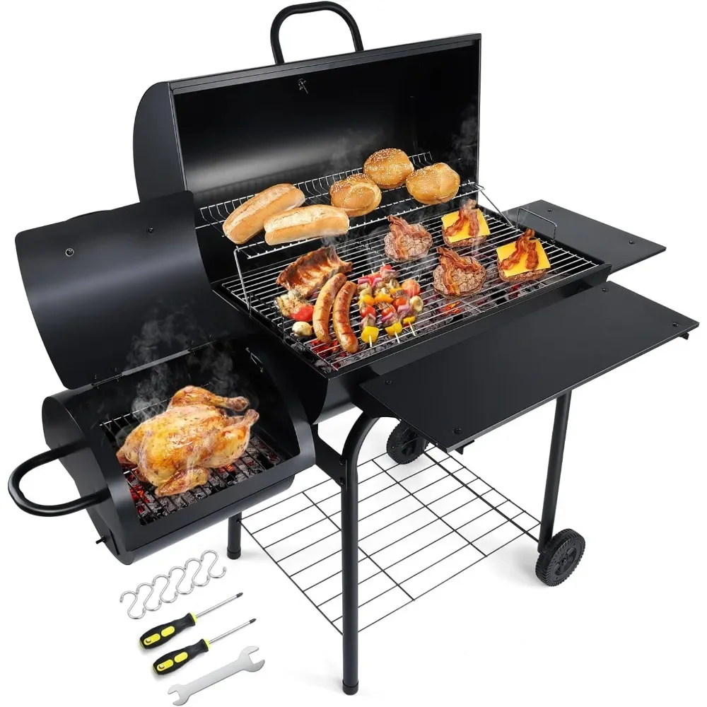 Grill Offset Smoker, Heavy Duty Portable Barbecue Grill with 780 SQ.IN. Cooking Grilling Area, BBQ Barrel Grill