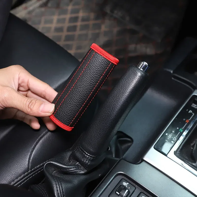 لتويوتا لاند كروزر برادو FJ 150 2010-2018 الجلود والقماش الأسود فرملة اليد الغطاء الواقي اكسسوارات السيارات #1