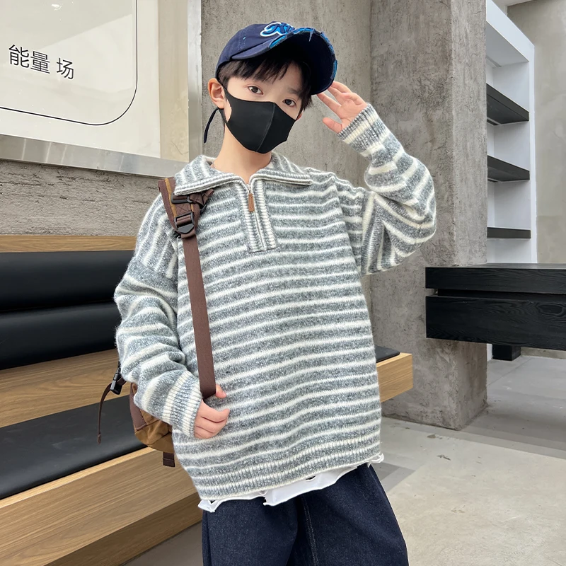 

Kid Sweater Ages 4-14Y Baby Boy Vintage Fashion Spring Autumn Knitwear Tween Child Outfit Child Half Zip Polo Style Pullover