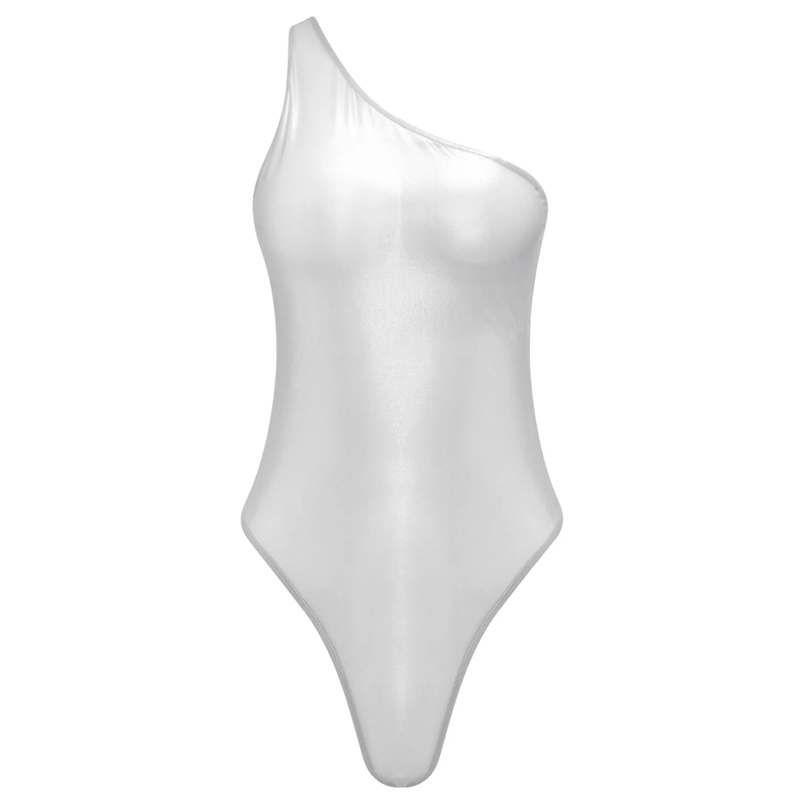 

Women Shimmering Sheer Mesh Bodysuit One Shoulder Sleeveless Openable Crotch Leotard Lingerie Body See Through Teddies Nightwear