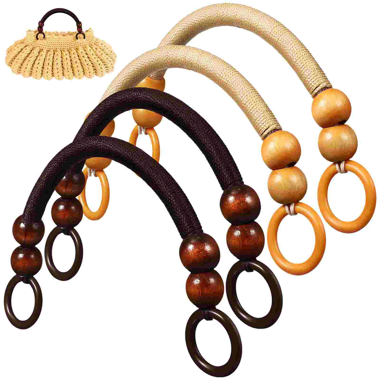 4 Pcs Wooden Bead Handles Bag Straps Smooth Touch Strong Nylon Rope Elegant Replacement for Handbags Clutches Purses