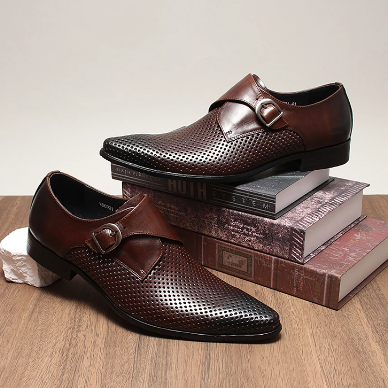 Luxury Genuine Leather Mens Dress Shoes Handmade Quality Comfortable 2025 Autumn British Trend Hollow Wedding Social Shoes Man image 5