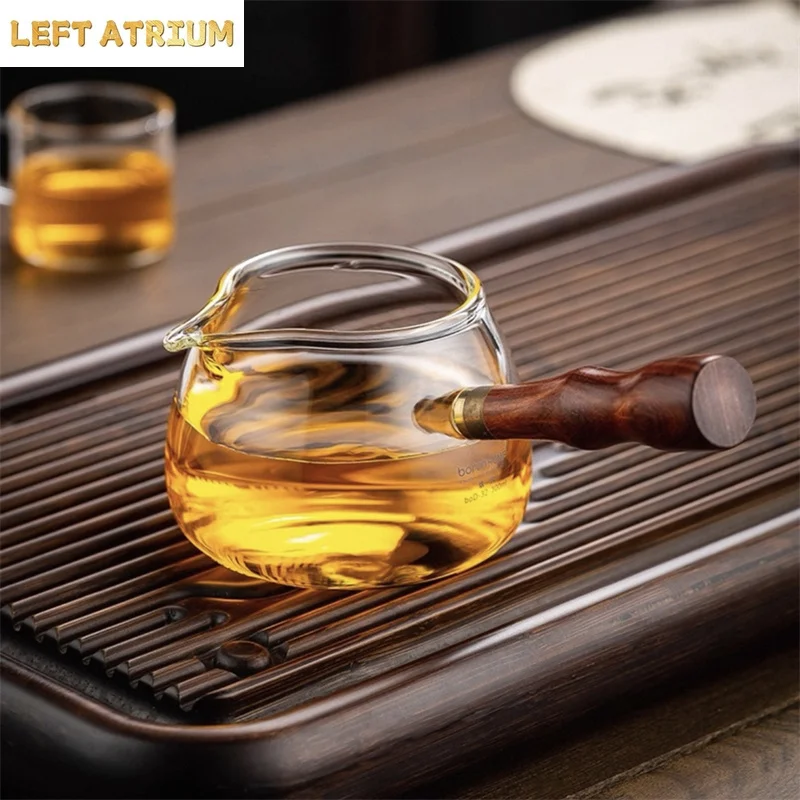 300ml Removable Side Wooden Handle High Borosilicate Glass Fair Cup Tea Dispenser Chahai Kung Fu Tea Set Accessories Teaware
