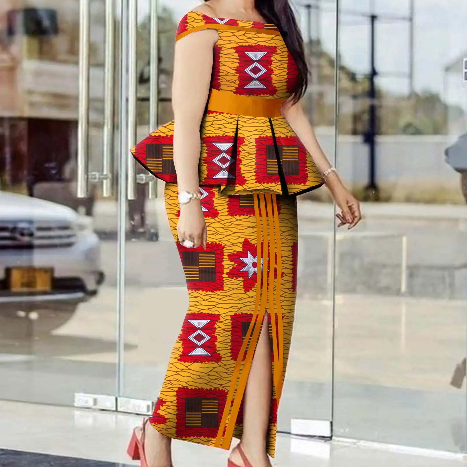 African Print Clothes for Women Crop Top and Maxi Skirt 2 Piece Set Sexy Party Outfits Traditional Clothing Plus Size A2126002