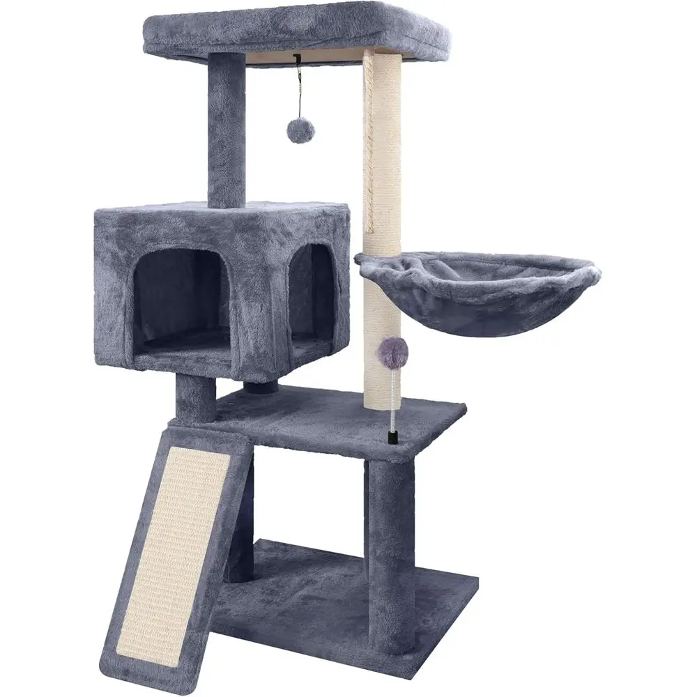 

Cat Tree with Condo, Hammock, Scratching Posts, Pads, Tower, Indoor Cats, Activity Centre, ClimTree, Playful Toy Balls, Grey
