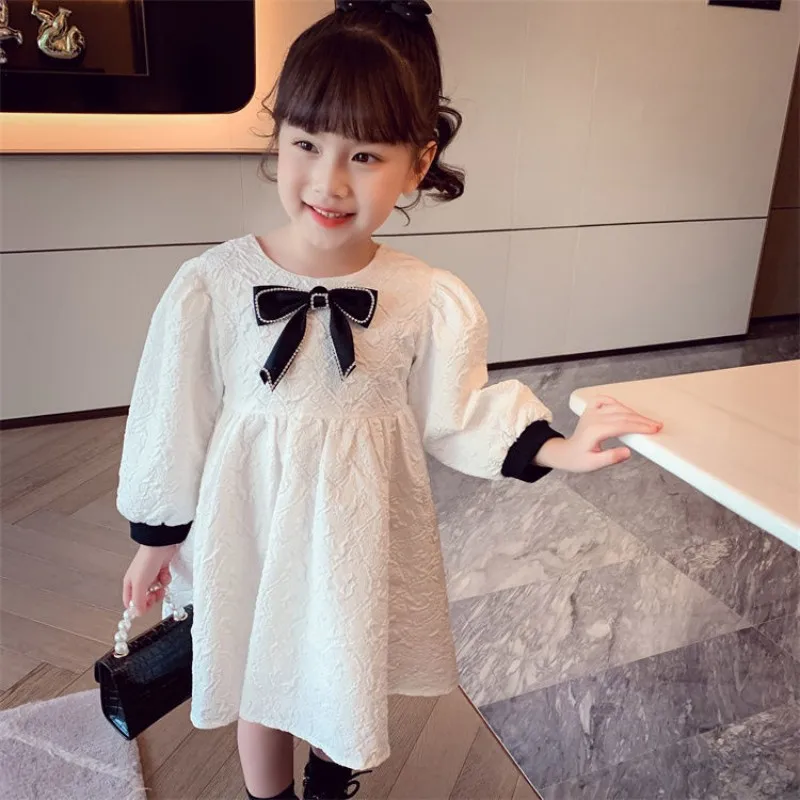 

Girls' Dress Autumn Dress Children's Long Sleeve Dress New Girl's Treasure White Embossed French Princess Skirt