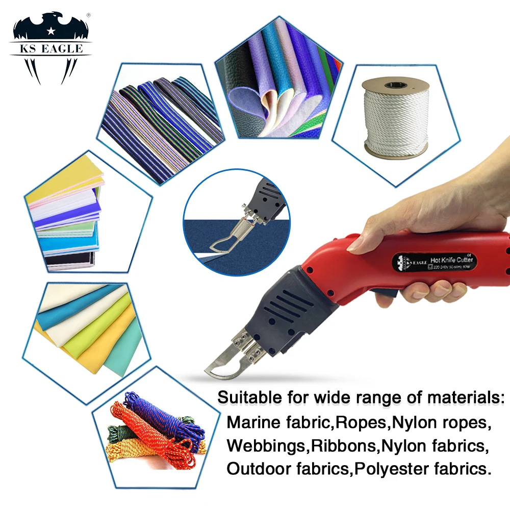 Hot Knife Fabric Rope Foam Cutter Nylon Cloth Cut Machine 80W Portable Non-Woven Leather Curtain Electric Heat Melt Cutting Tool