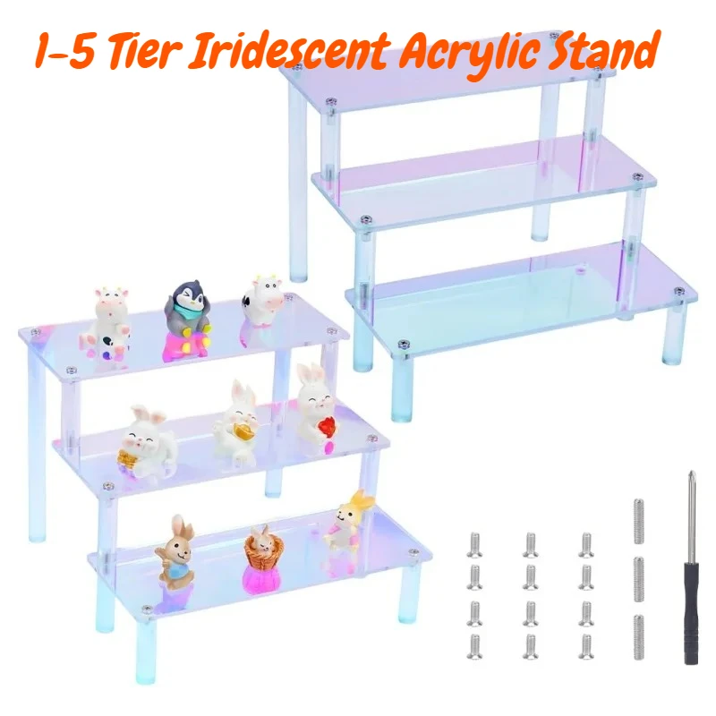 1-5 Tier Iridescent & Colorful Acrylic Display Risers for Figures Collectibles Cupcakes Perfumes Jewelry Cosmetics Storage