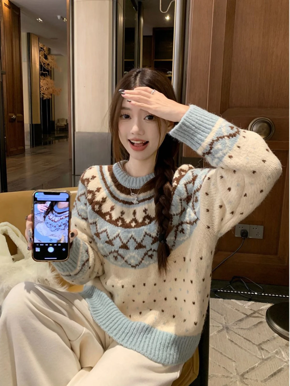 

Korean Chic Vintage Color Blo Long Sve Women's Knitwear Loose Slimming Soft Thi Autumn Winter New Sle round Ne Pul...