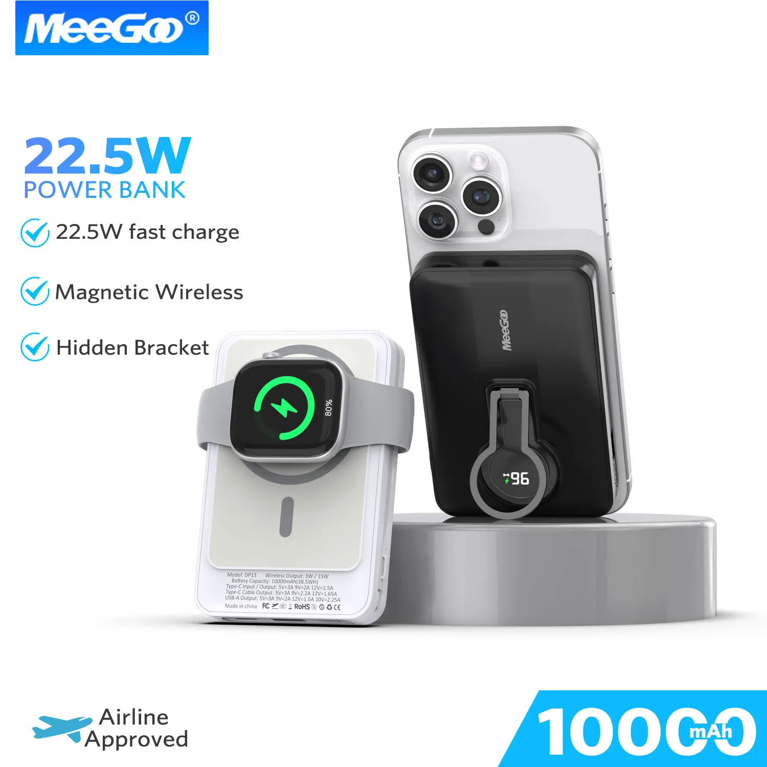 

Магнитный аккумулятор MeeGoo 50000 мАч Ultra 3C, сертификация, ультратонкий беспроводной портативный аккумулятор с быстрой зарядкой, дисплей PD22.5W