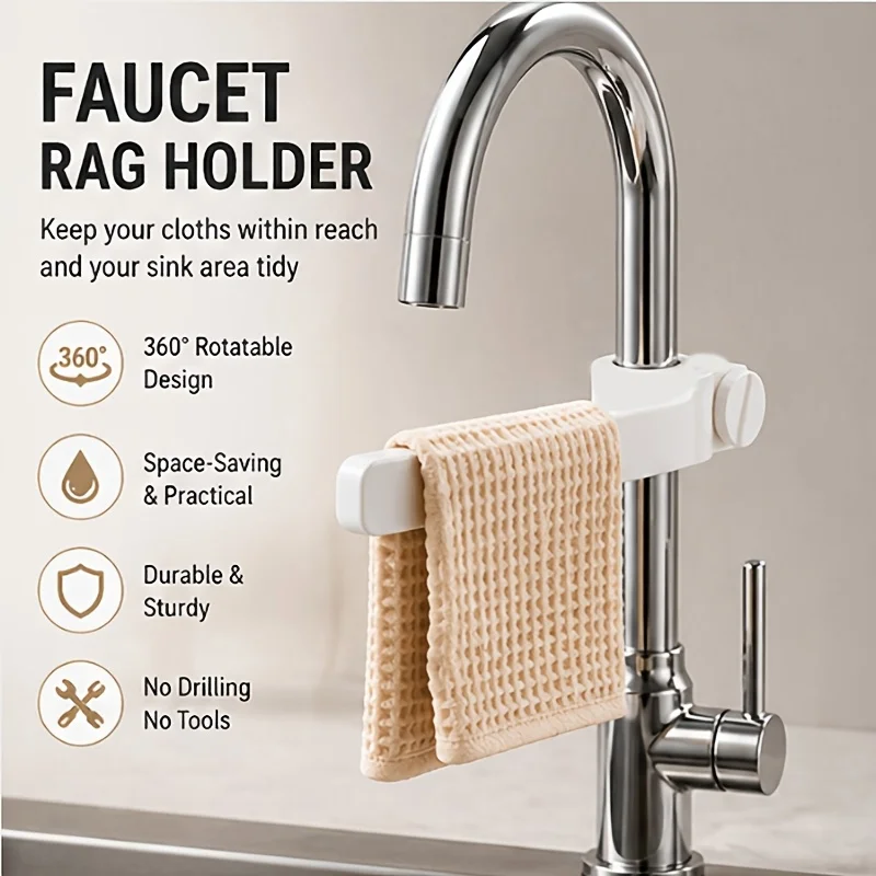 Faucet Towel Racks Adjustable Dish Brush Holders Drill Free Universal Faucet Mount Hangers Kitchen Bathroom Rags Drying Racks