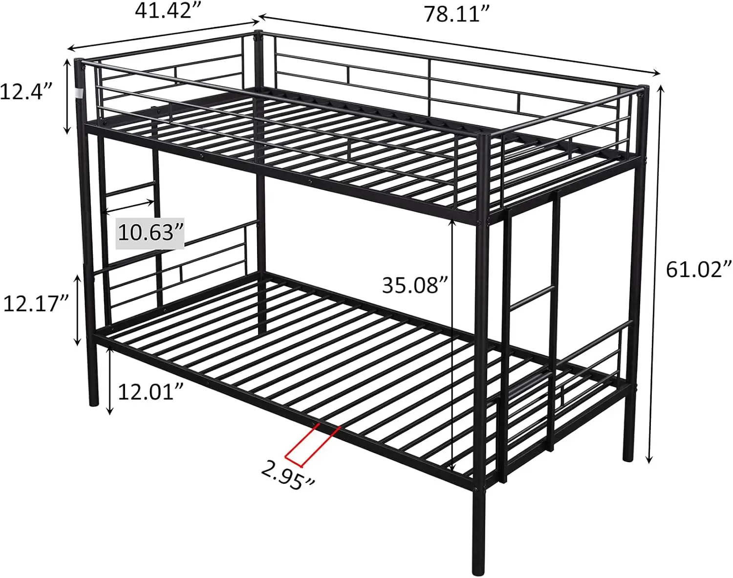 Litera de Metal para niños y niñas, litera resistente con 2 escaleras laterales, ahorro de espacio, No necesita resorte de caja