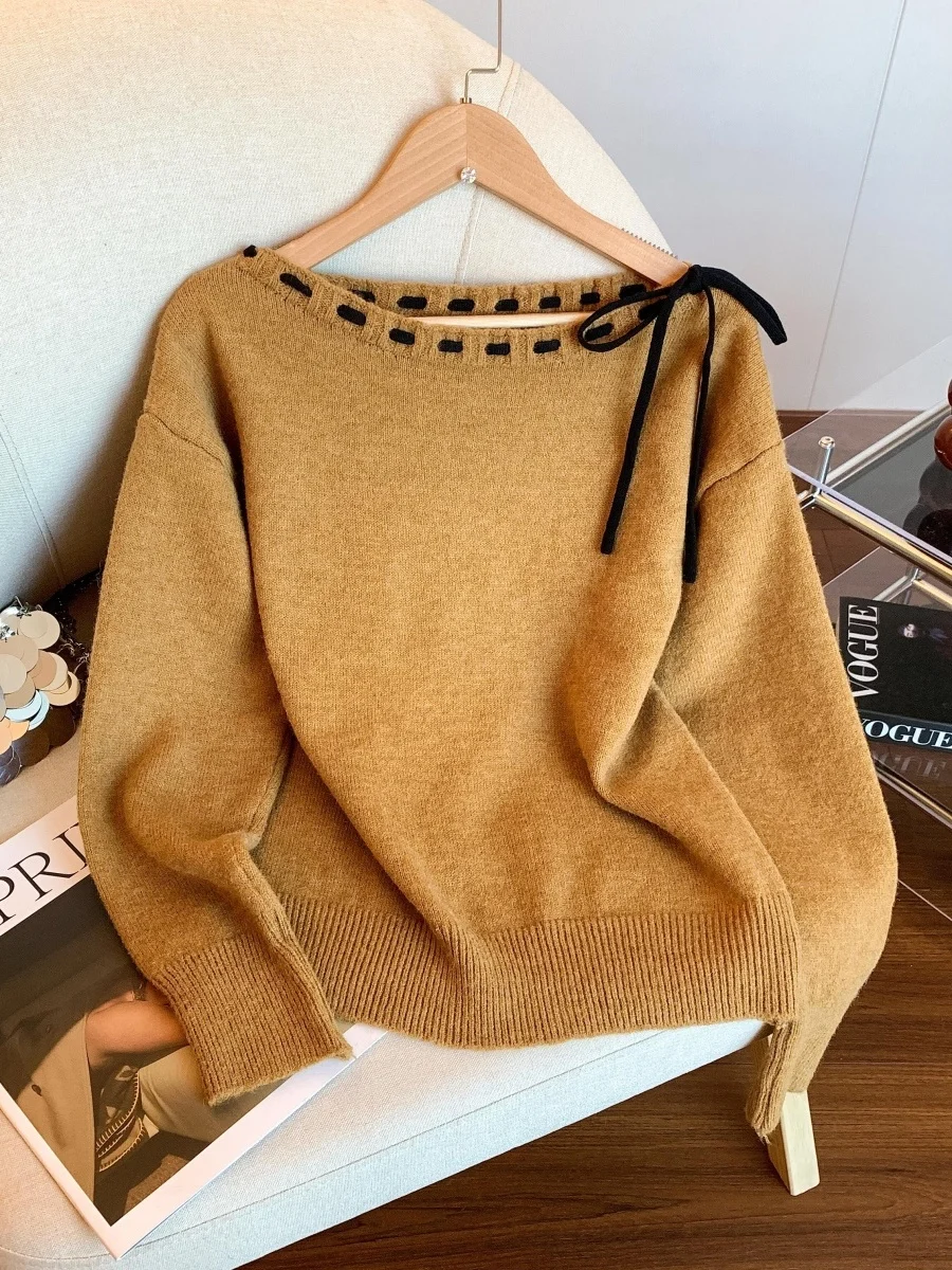 

Осенне-весенний женский вязаный свитер Long Sve, необычный дизайн из смеси шерсти альпаки, модный топ