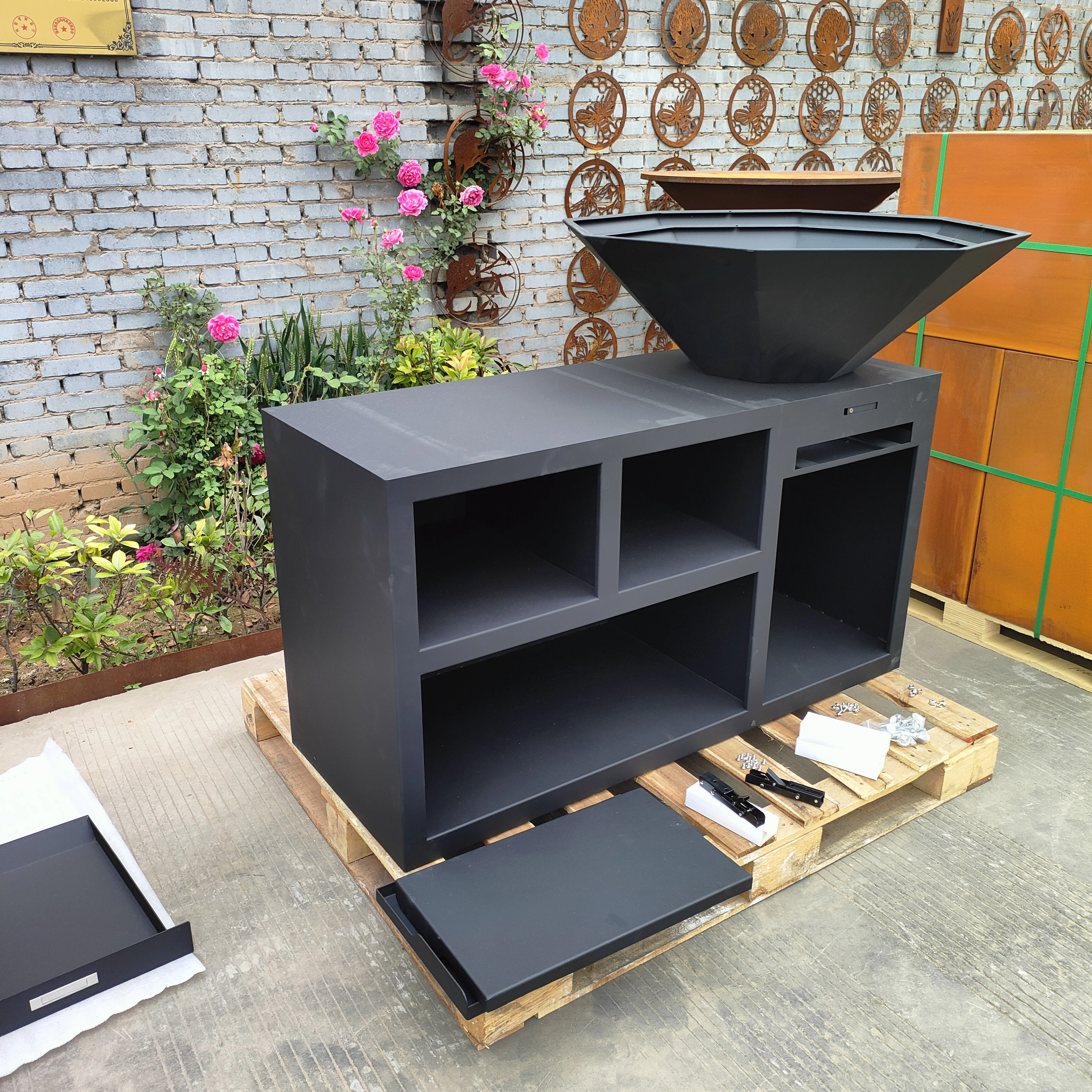 

Wood Burning Fire Pit Cooking Plate Corten Steel Outdoor BBQ Corten Barbecue Pits Bbq Grill Outdoor