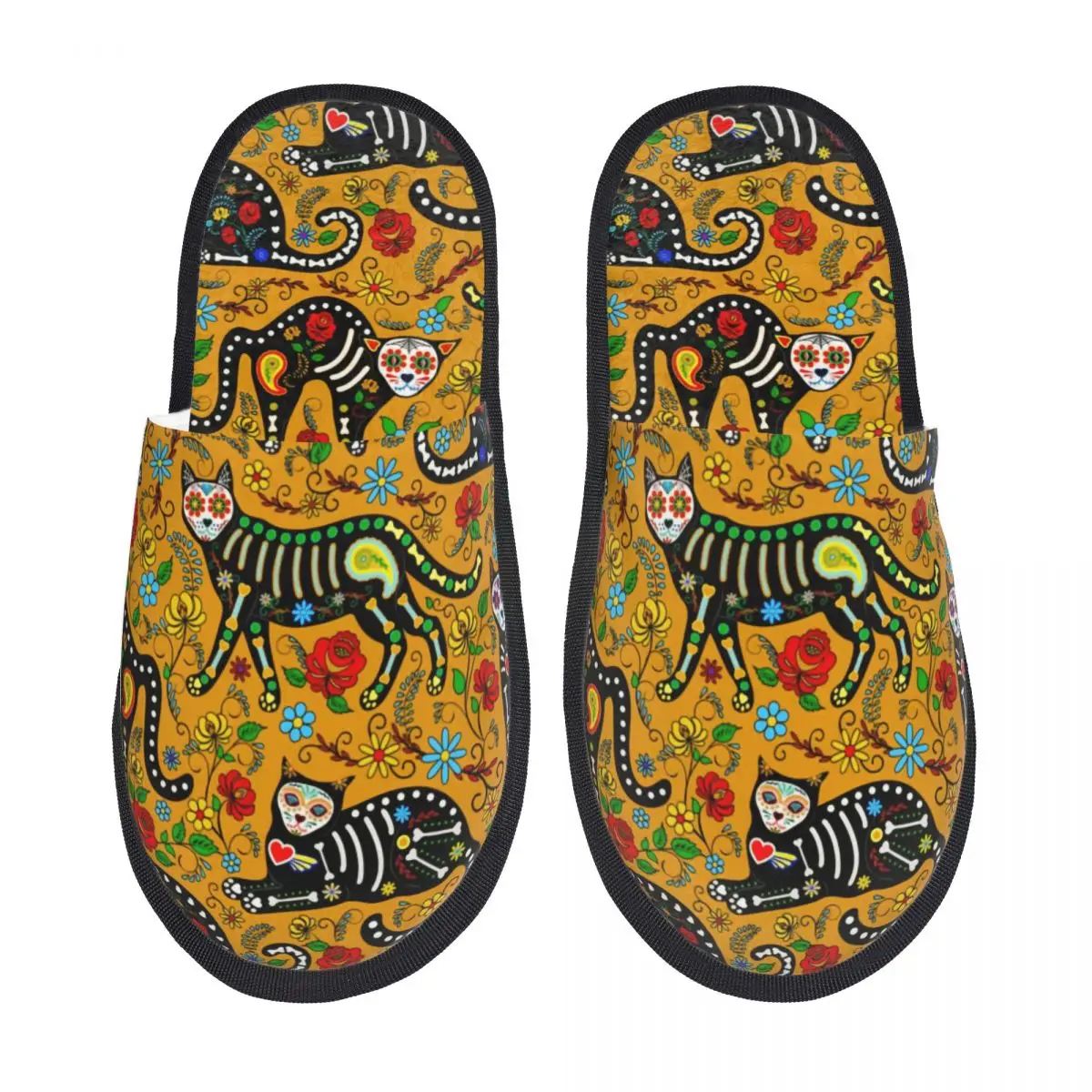 

Тапочки из пены с эффектом памяти «Мексиканская сахарная черепица и черные кошки» для женщин, удобные, теплые, для Дня мертвых