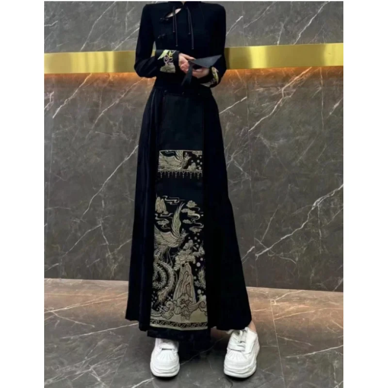 Ink Painting Danqing Improved Version New Chinese Style Gold Embroidery Mamian Skirt Women's Daily Hanfu Half Skirt