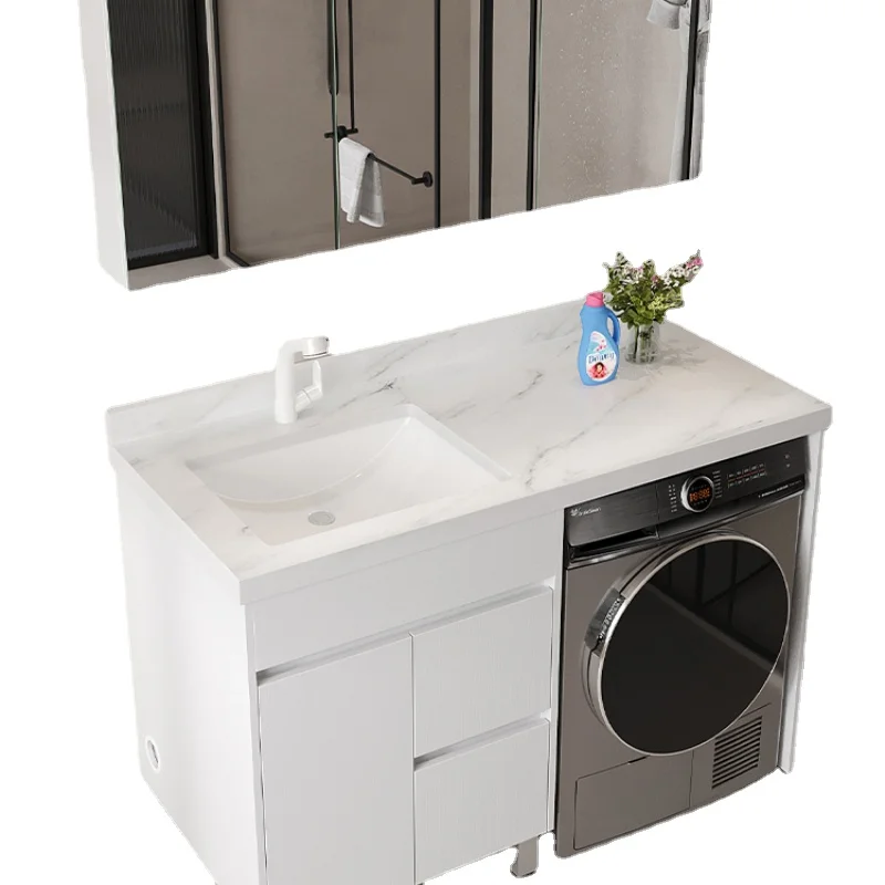 

Yjq Stone Plate Laundry Tub Inter-Platform Basin All-in-One Cabinet Balcony Wash Basin Floor Bathroom Cabinet