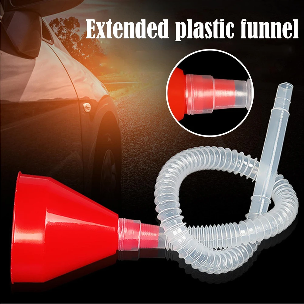 Auto Motorcycle Plastic Filler Funnel Small Mouth Long Hose Fuel Tank Filling Tools Detachable Hose Gasoline Engine Oil Additive