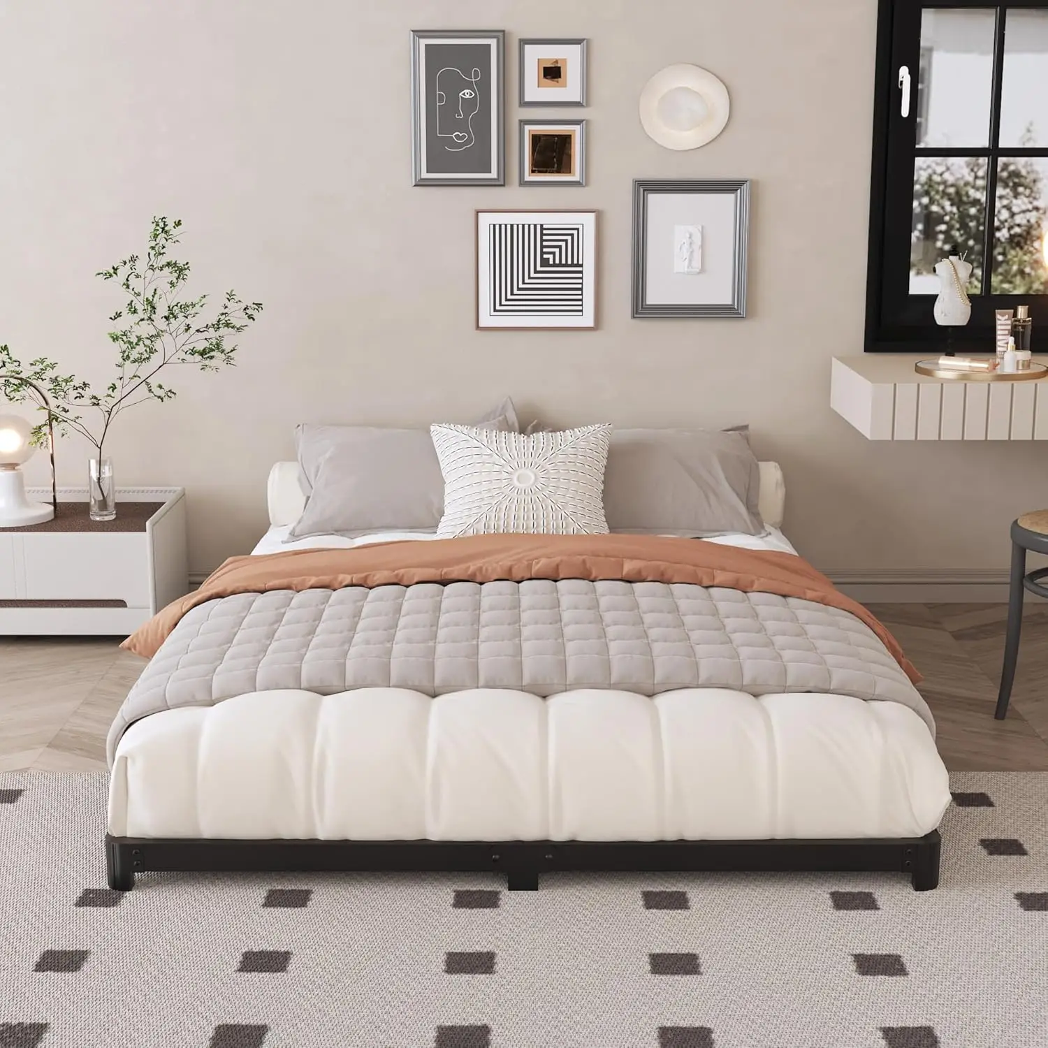 3 Inch Low Full Size Bed Frame With Rounded Corner, Heavy Duty Metal, Easy Assembly, Noise Free, Black