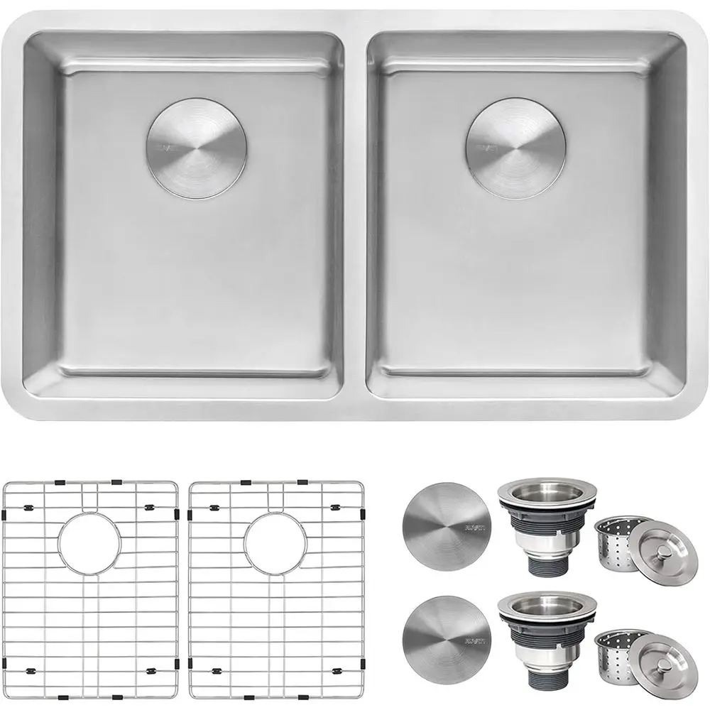 

31 50/50 Double Bowl Undermount Stainless Steel Kitchen Sink with Brushed Finish