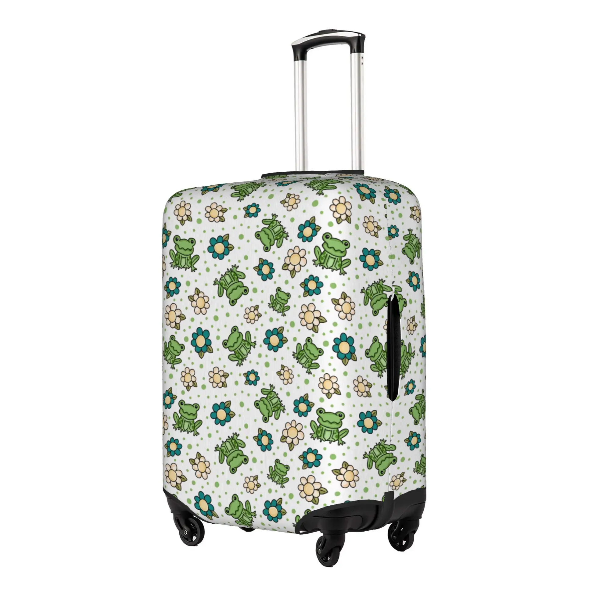 Funny Flowers and Green Frogs  Luggage Cover Protector Elastic Animal Lover  Travel Suitcase Covers