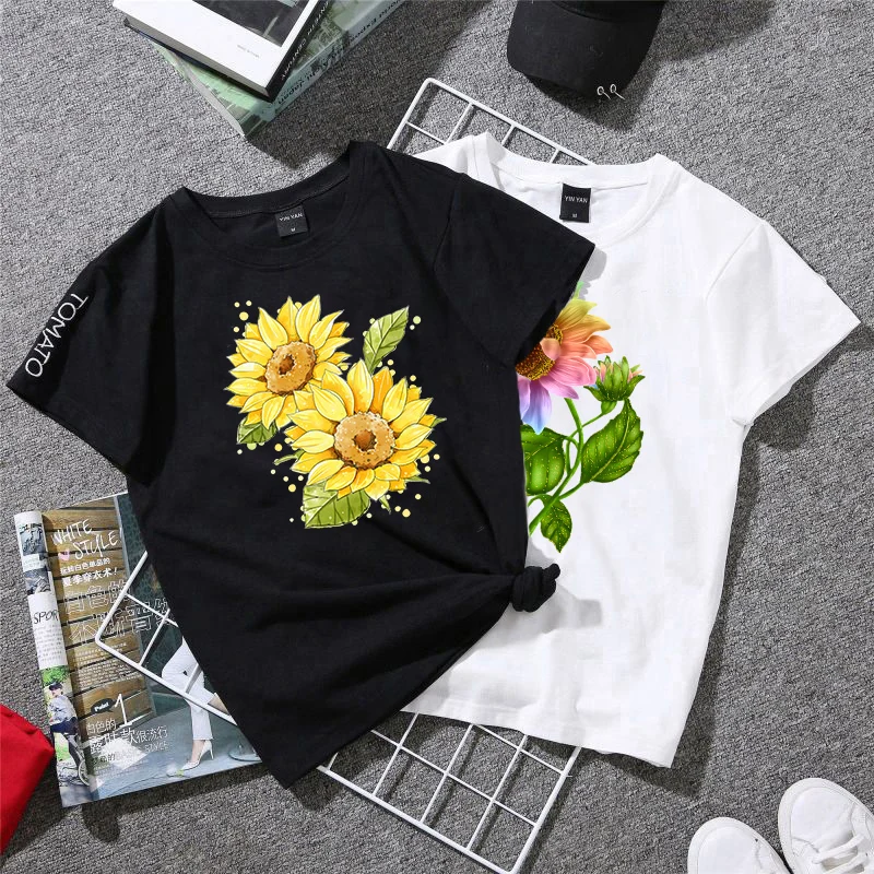 Sunflower Iron On Patches Sun Flower Heat Transfer Stickers Clothes Stripes Women Thermal Stickers T-Shirt Applique