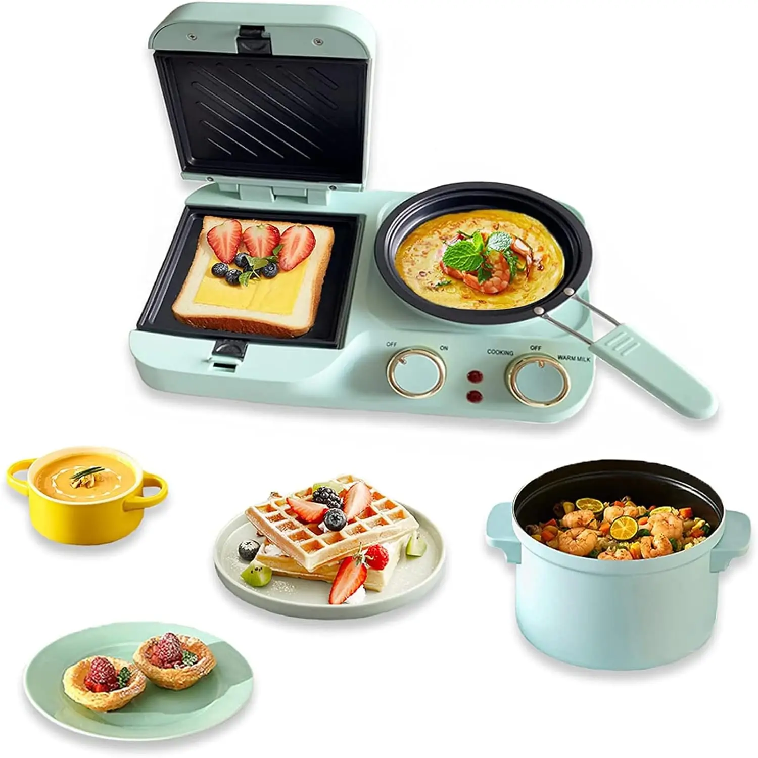 Sandwichera para desayuno con olla hirviendo, estación de desayuno 3 en 1, Mini tostadora eléctrica Retro para el hogar, máquina para hacer sándwiches de pan con ingenio