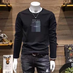 Fashion O-Neck Casual Long Sleeve Printed Letter T-Shirt Men's Clothing Autumn Winter Loose All-match Tops Korean Tee Shirt