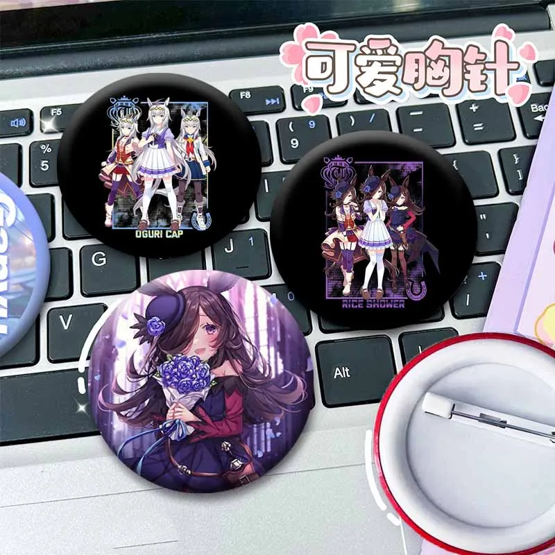 Round Brooch Umamusume Pretty Derby Anime Game Lapel Pins DIY Bag Clothes Accessory Collectible Cartoon Girls Badge Toys Gifts