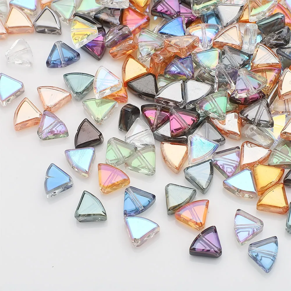 30 Pcs 10mm Glass Loose Beads Fanshaped DIY Making Earing Accessories Crystal Heart Pendant Crafts Meterial Jewelry Needlework