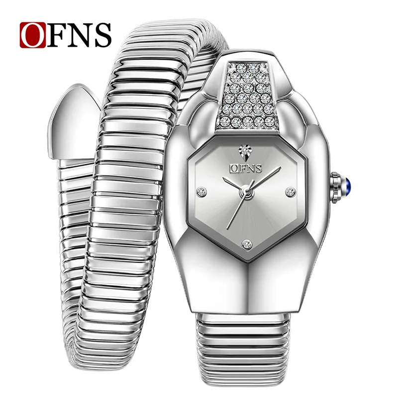 Fashion Ofns Brand Women's Watch New Unique Shape Luxury Alloy Copper Strip Bling Gold Quartz Snakehead Clock Relogio Feminino