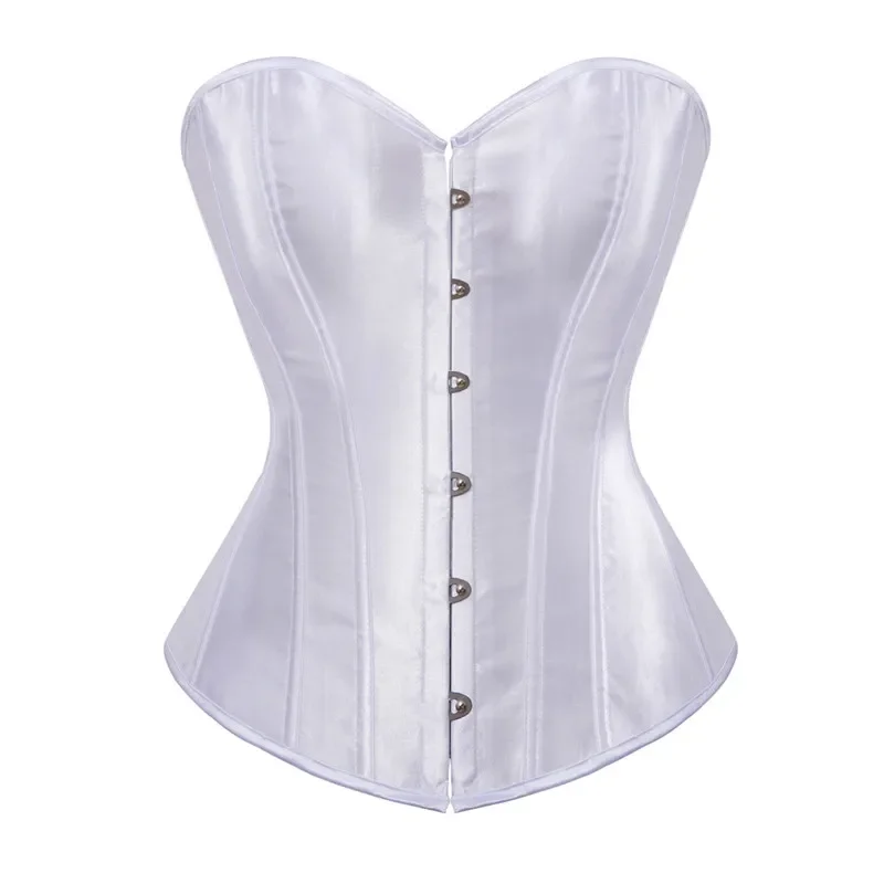 

Women Satin Overbust Corset Simple Elegant Bustier Plastic Boned Gothic Gorset Sexy Plus Size Busk Brocade Korset