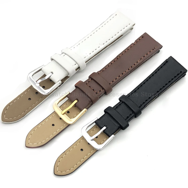 10mm 12mm 14mm 16mm 18mm 20mm 22mm PU Leather Watch Strap for Men Women Bracelet Black Brown White Wrist Band Metal Watch Buckle