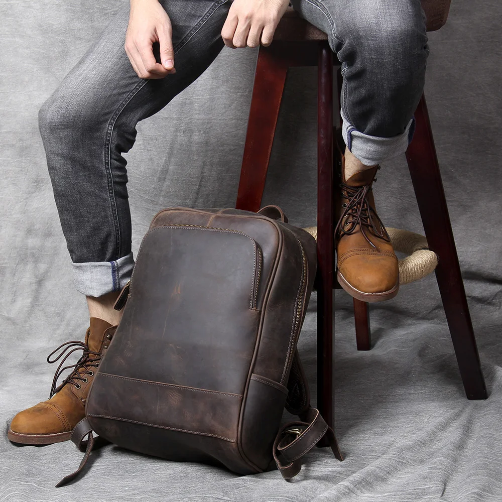 S.WORKER Vintage Echtleder-Rucksack für Herren, Große Laptop-Schultertasche aus Rindsleder, Klassische Vintage Crazy Horse Schultasche für Reisen – Detail 6