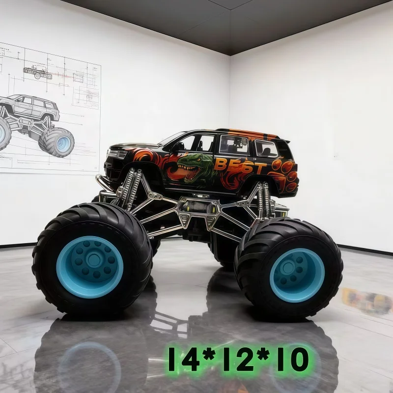 Die‑cast Alloy Monster Off‑road Vehicle Model With Shock Absorption Big Rubber Tire Sliding Metal Car Desktop Collectible Orname view 3