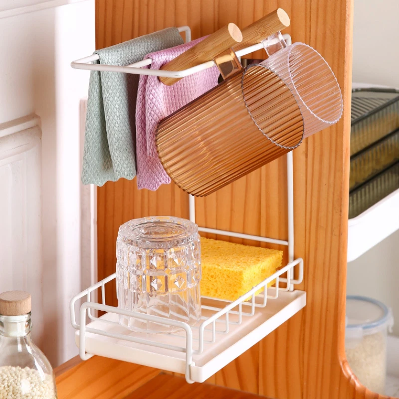 Kitchen Rack Anti-rust Iron Sink Drain Rag Rack Multifunctional Sponge Towel Punch-free Storage Holder Sink Countertop Bracket