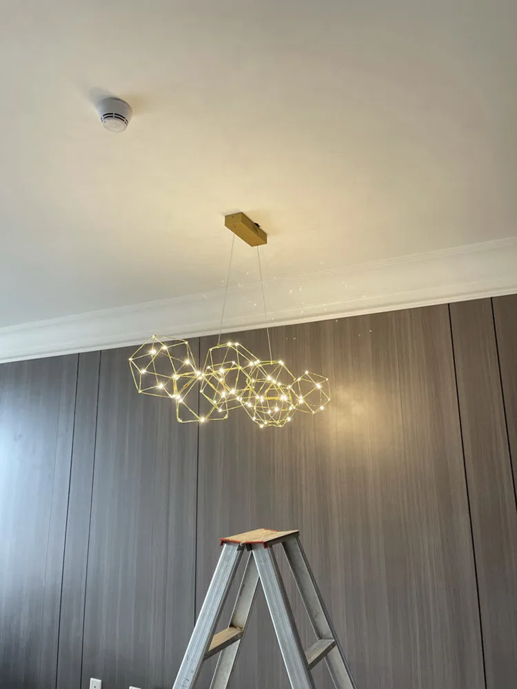 Moderne Creatieve Polygonal Firefly Kroonluchter Nordic Ontwerp Rvs Goud Zilver Hanger Lamp Restaurant Decoratieve Licht