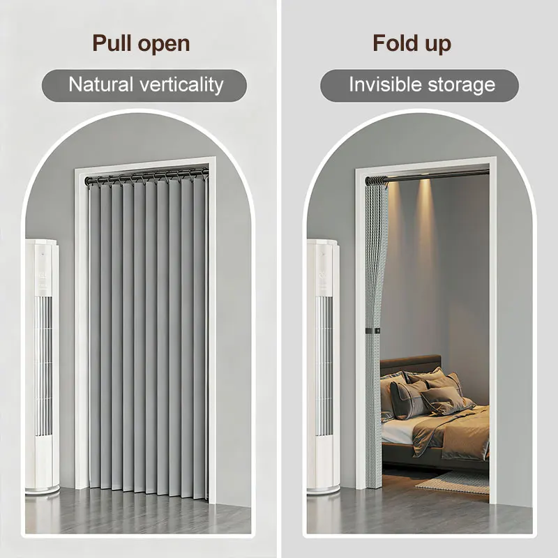 Foldable Door Curtain Privacy Protection Thermal Insulated Blackout with Hooks for Bedroom Kitchen Space Saving Draft Stopper - view 5