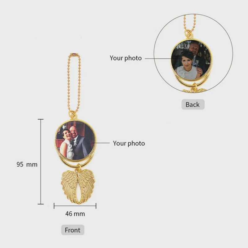 Custom Rear View Mirror Charm,Custom Photo Angel Wing Memorial Hanging Charm,Memorial Guardian Angel,Remembrance Gift - view 5