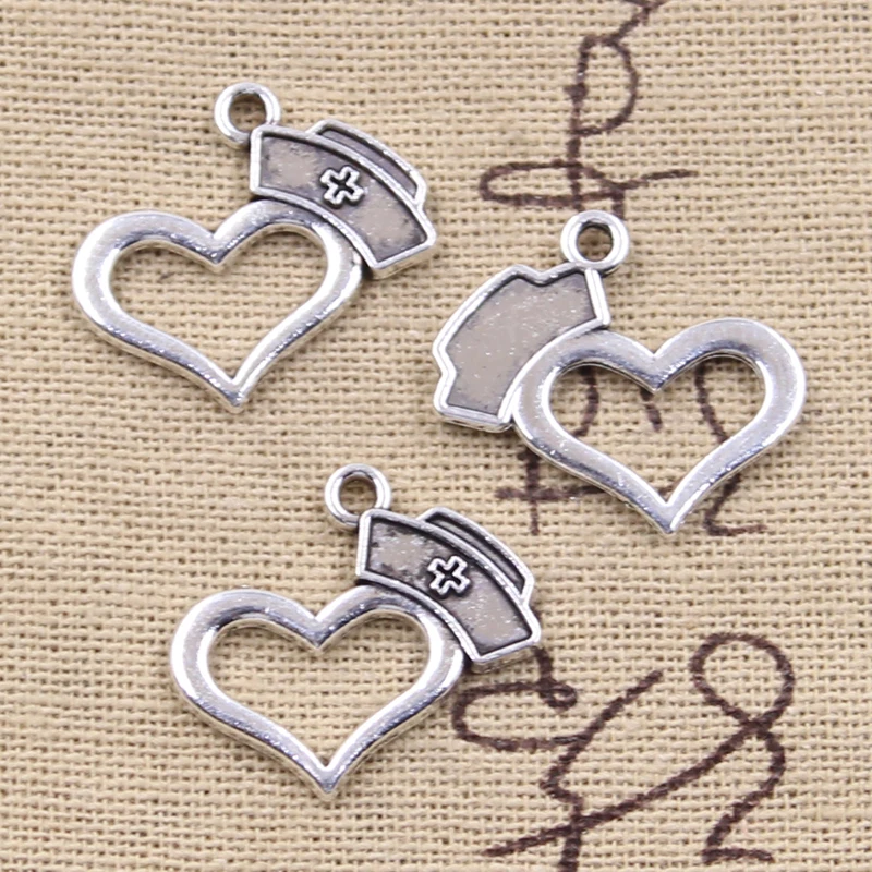 

30pcs Charms Heart Nurse Cap Cross 21x22mm Antique Silver Color Pendants DIYCrafts Making Findings Handmade Tibetan Jewelry