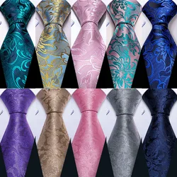Barry Wang Jacquard gravata para homens, requintado Folral Teal, gravata de seda de alta qualidade, Pocket Square Cufflinks, festa de casamento elegante, Barry Wang