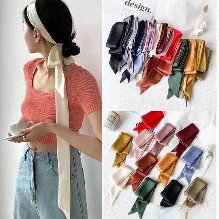 

Elegant Pure Color Ribbon Hair Ties French Style Soft Narrow Long Scarf Fashionable Hair Accessories Gentlewoman's Waist Belt