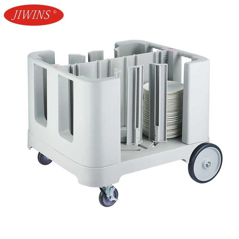Mobile Dishes Storage Cart Movable  Plate Collecting Trolley PP Plastic Adjustable Dish Caddy for Hotel Restaurant Bar Canteen